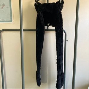 Black Warm Hat with Wolves Ears and Paws